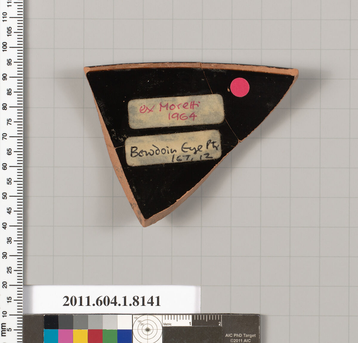 Terracotta rim fragment of a kylix (drinking cup), Attributed to the Bowdoin-Eye Painter [DvB], Terracotta, Greek, Attic