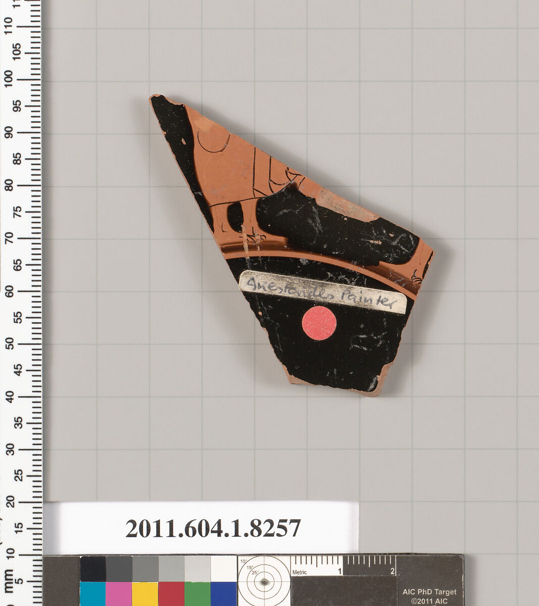 Terracotta fragment of a kylix (drinking cup), Attributed to the Akestorides Painter [DvB], Terracotta, Greek, Attic