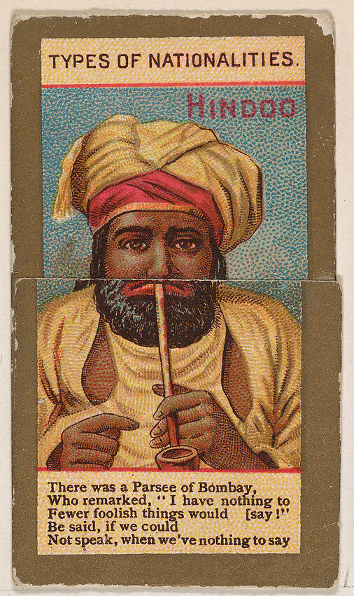 Hindoo, from Types of Nationalities (N240) issued by Kinney Bros., Issued by Kinney Brothers Tobacco Company, Commercial color lithograph 