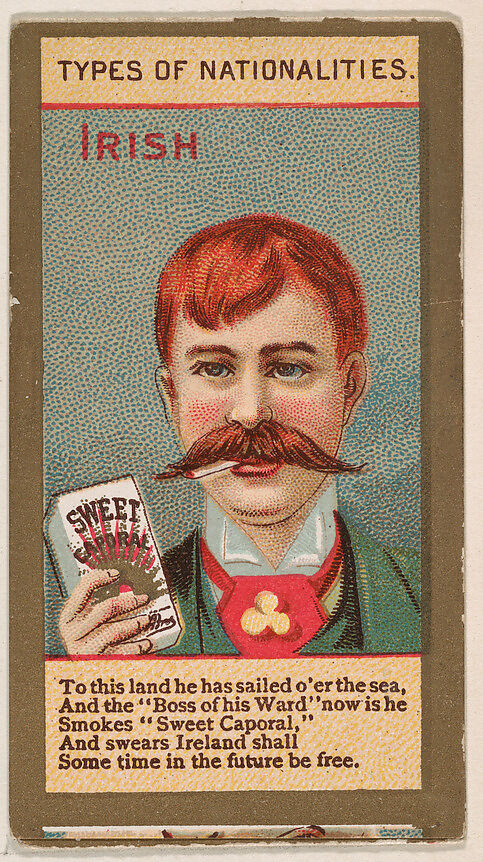 Irish, from Types of Nationalities (N240) issued by Kinney Bros., Issued by Kinney Brothers Tobacco Company, Commercial color lithograph 