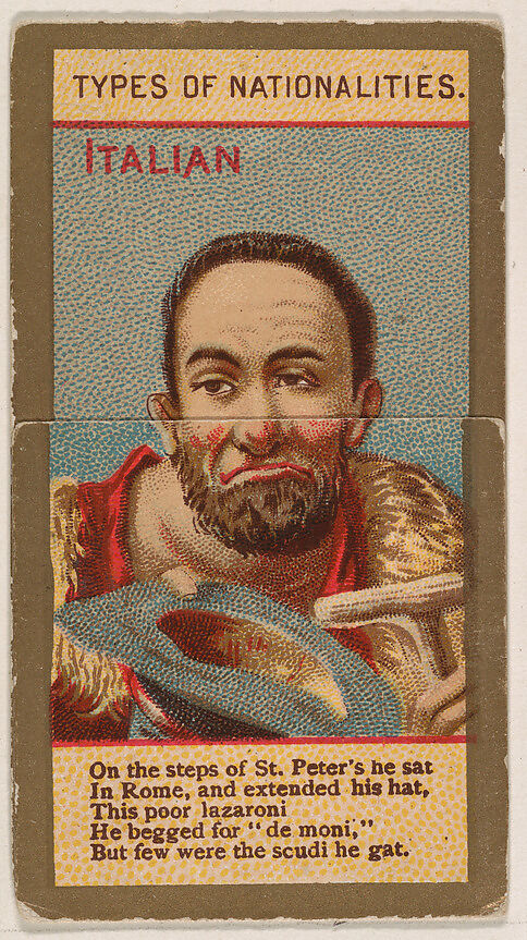 Italian, from Types of Nationalities (N240) issued by Kinney Bros., Issued by Kinney Brothers Tobacco Company, Commercial color lithograph 