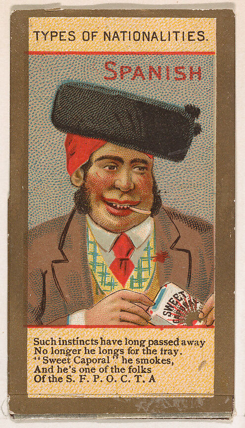 Spanish, from Types of Nationalities (N240) issued by Kinney Bros., Issued by Kinney Brothers Tobacco Company, Commercial color lithograph 