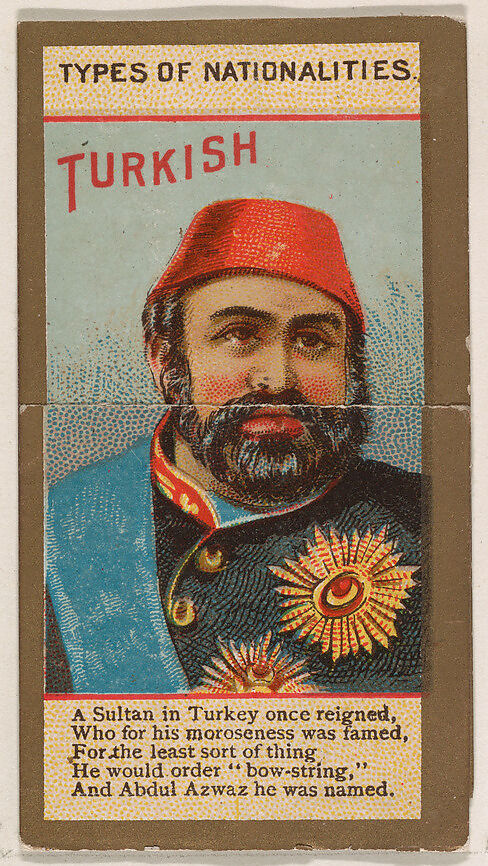 Turkish, from Types of Nationalities (N240) issued by Kinney Bros., Issued by Kinney Brothers Tobacco Company, Commercial color lithograph 