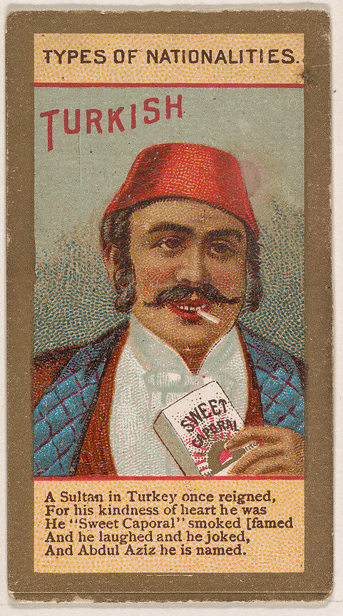 Turkish, from Types of Nationalities (N240) issued by Kinney Bros., Issued by Kinney Brothers Tobacco Company, Commercial color lithograph 