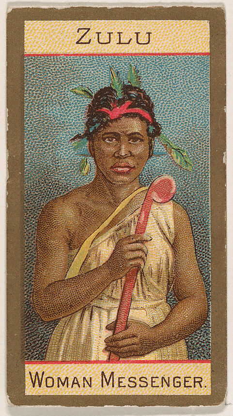 Zulu, Woman Messenger, from Types of Nationalities (N240) issued by Kinney Bros., Issued by Kinney Brothers Tobacco Company, Commercial color lithograph 