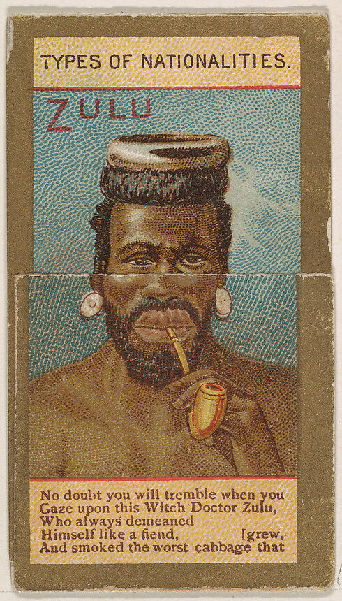 Zulu, from Types of Nationalities (N240) issued by Kinney Bros., Issued by Kinney Brothers Tobacco Company, Commercial color lithograph 