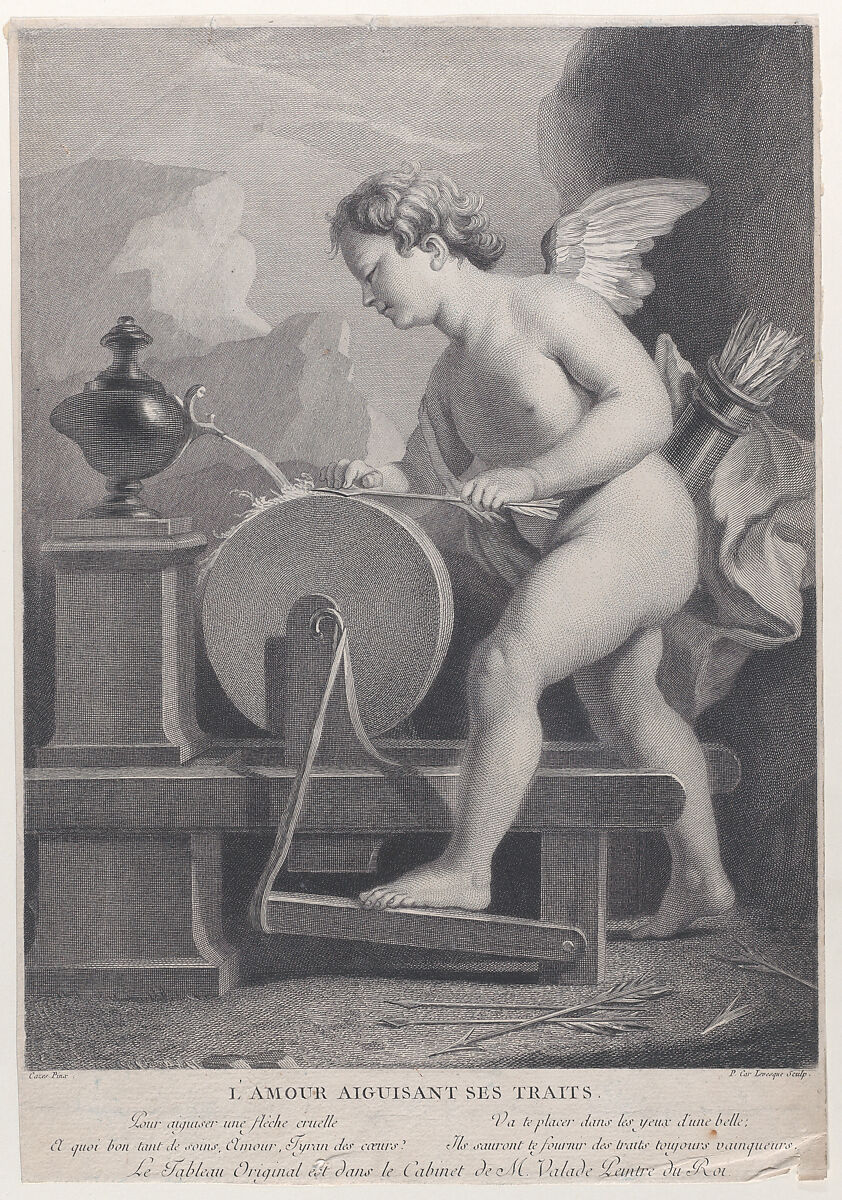 Cupid Sharpening His Arrows, Pierre Charles Lévesque (French, Paris 1736–1812 Paris), Etching and engraving 