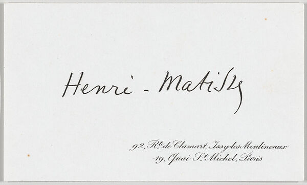 Anonymous | Henri Matisse, calling card | The Metropolitan Museum of Art
