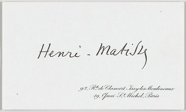Henri Matisse, calling card