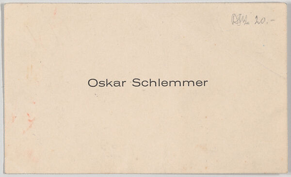 Oskar Schlemmer, calling card, Anonymous, Letterpress 
