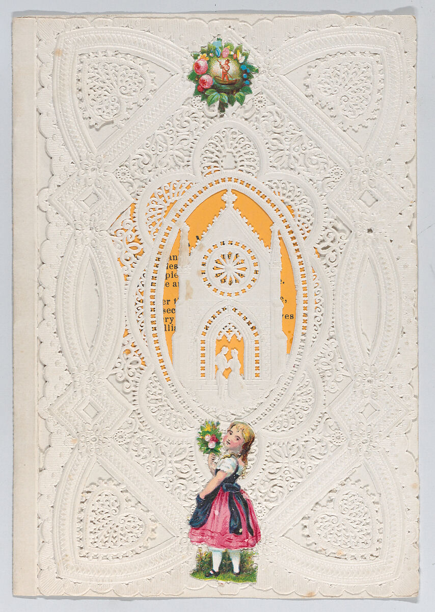 Valentine, Anonymous, Cameo-embossed, open-work lace paper, chromolithography, colored paper 