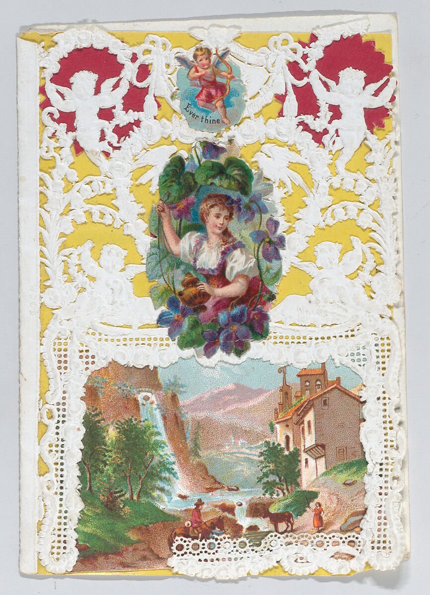 Valentine, Esther Howland (American, Worcester, Massachusetts 1828–1904 Quincy, Massachusetts), Cameo-embossed, open-work lace paper, chromolithography, colored paper 