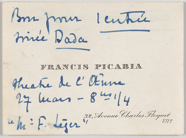 Francis Picabia, calling card, Anonymous, Engraving 