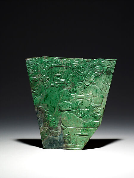 Plaque Showing a Seated King and Palace Attendant, Jadeite, Maya 