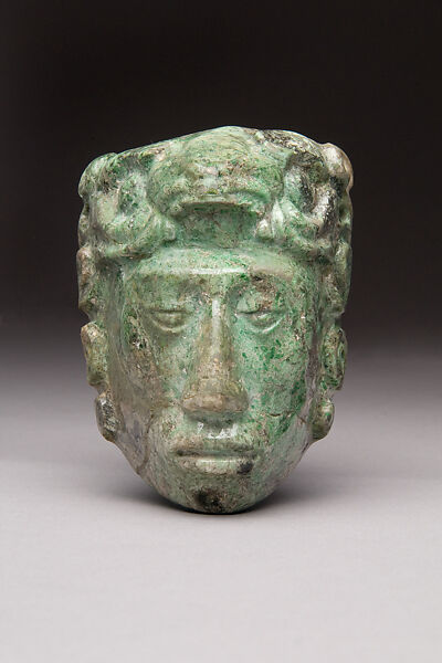Belt Ornament with Head of an Ancestor, Jadeite , Maya 