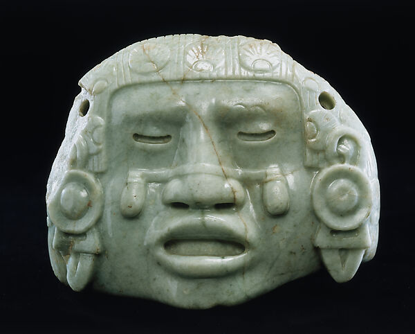 Effigy Mask of Coyolxauhqui (“She Who Has Facial Painting with Bells”), Greenstone, Mexica 