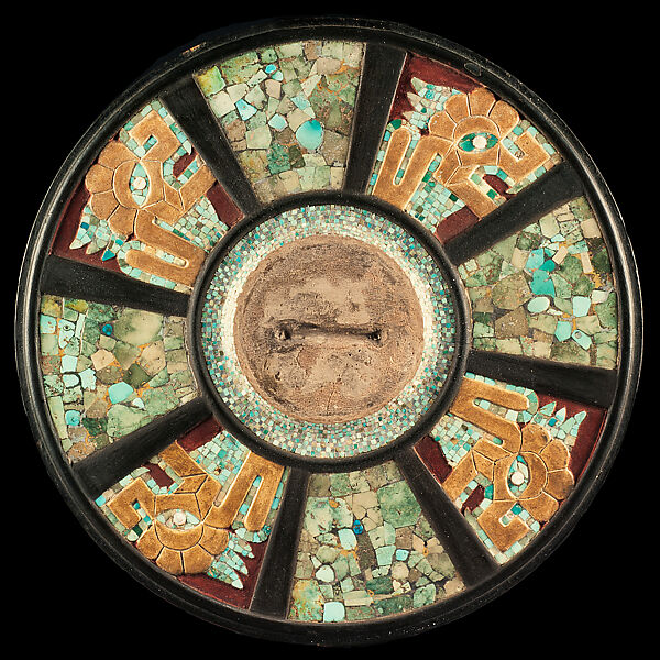 Mosaic Disk, Wood, turquoise, pyrite, mother-of-pearl, Maya 