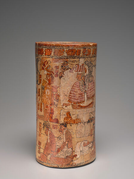 Cylinder Vessel with Palace Scene, Ceramic. pigment, Maya 