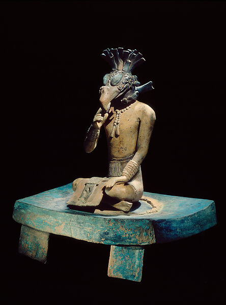 Figure with Bird Mask, Ceramic, Maya 