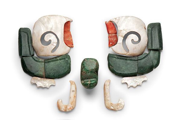 Headdress Ornaments of the Red Queen, Greenstone, shell, Maya 