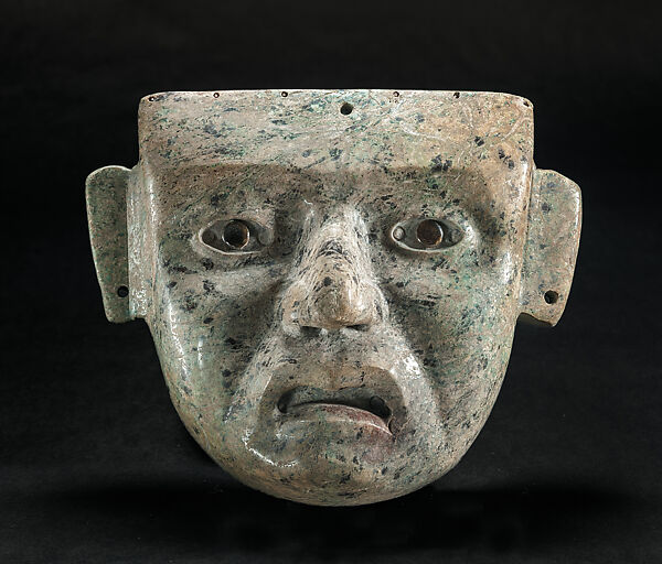Mask, Greenstone, obsidian inlays, Mexica 