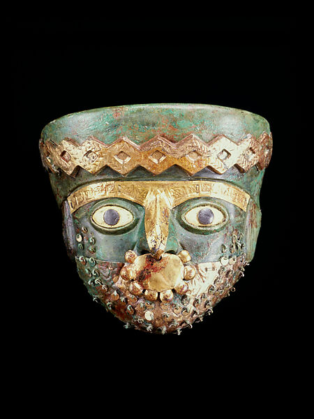 Burial Mask, Copper, gilded copper, shell, stone, Moche 