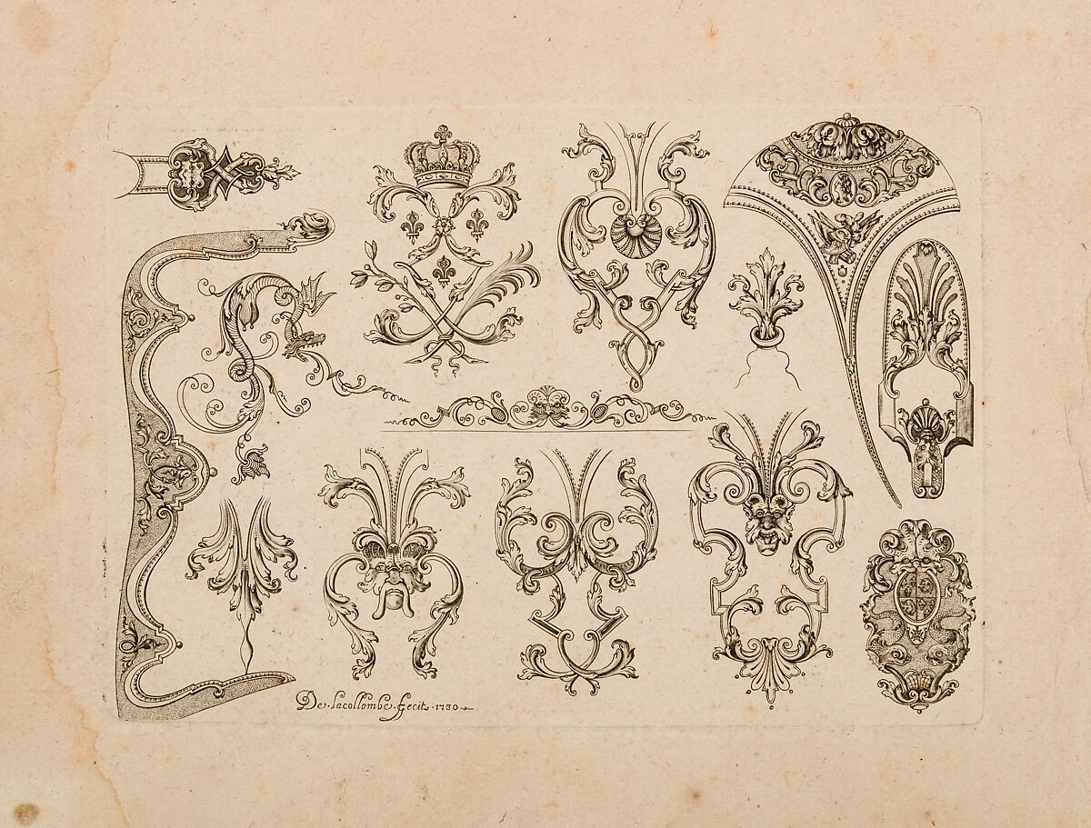Plate Two from Nouveavx Desseins D'Arquebvseries, De Lacollombe (French, Paris, active ca. 1702–ca. 1736), Engraving, French, Paris 