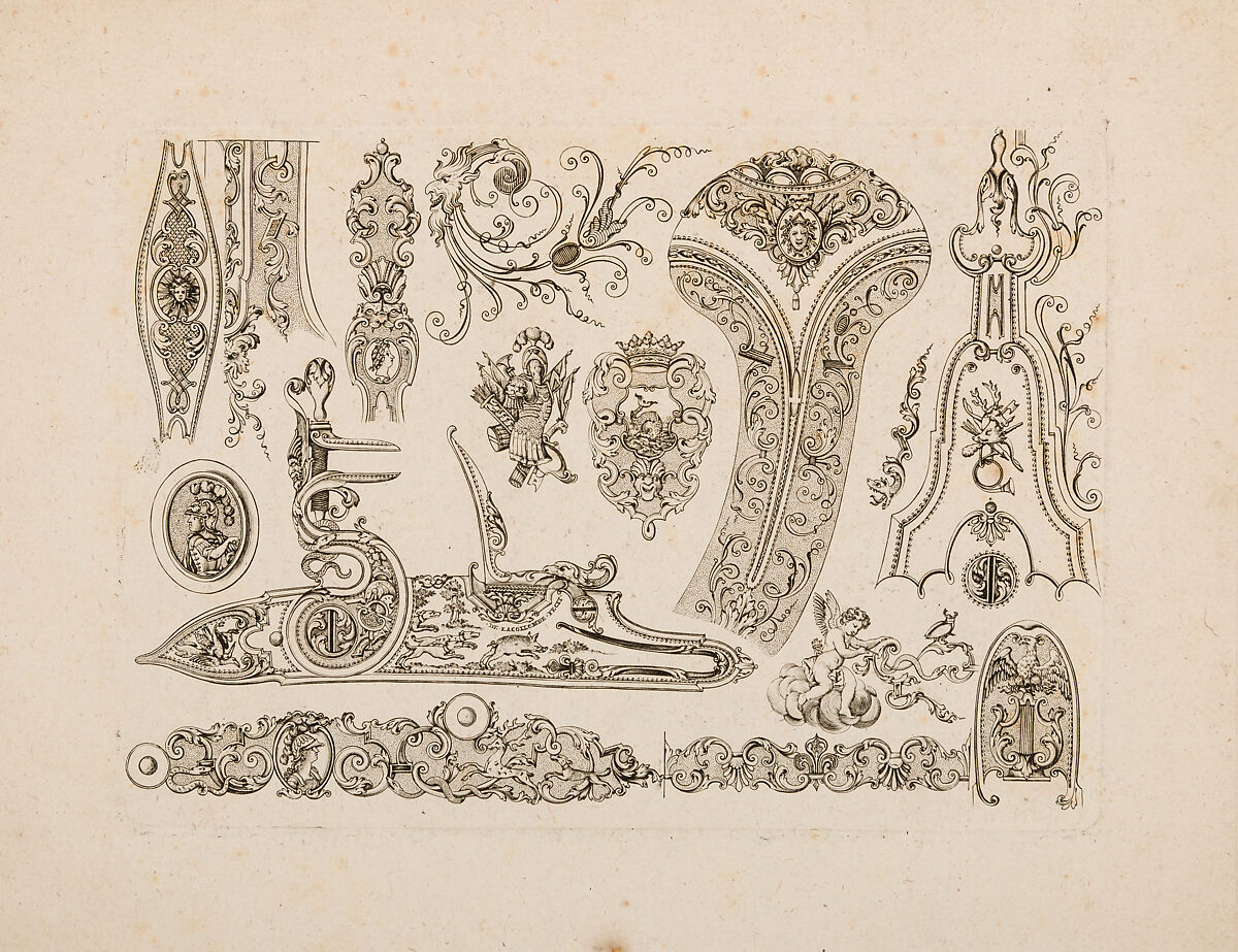 Plate Four from Nouveavx Desseins D'Arquebvseries, De Lacollombe (French, Paris, active ca. 1702–ca. 1736), Engraving, French, Paris 