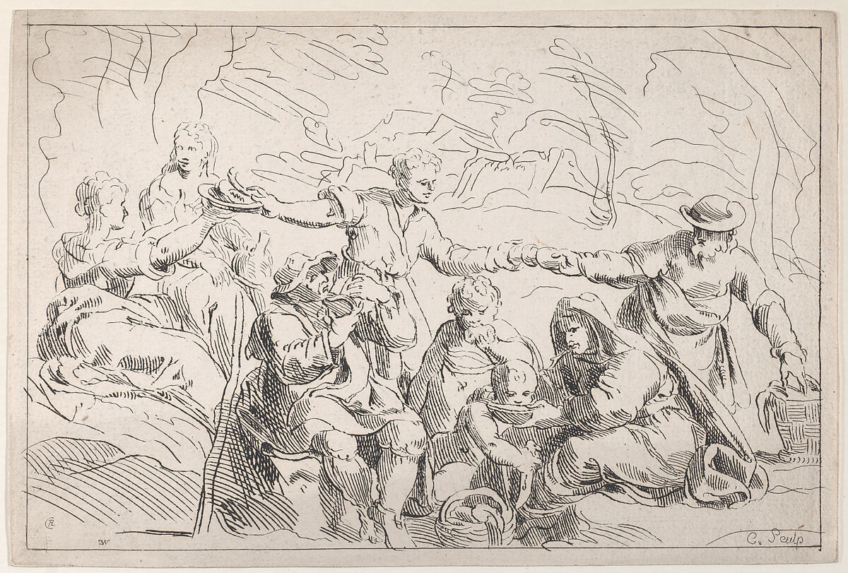 A Party Eating Outdoors, Anne Claude Philippe de Tubières, comte de Caylus (French, Paris 1692–1765 Paris), Etching 