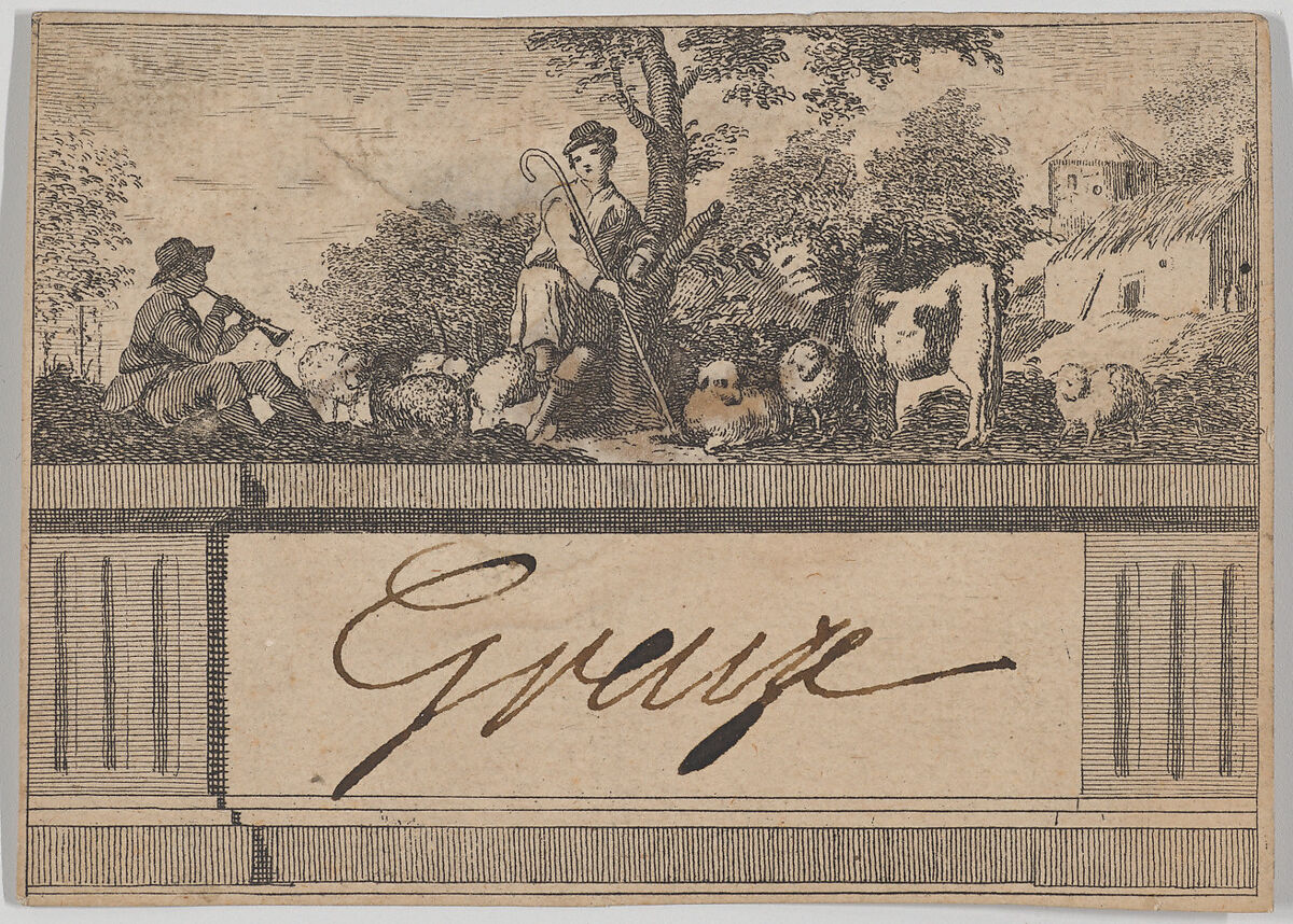 Jean-Baptiste Greuze, calling card, Jean-Baptiste Greuze (French, Tournus 1725–1805 Paris), Etching 