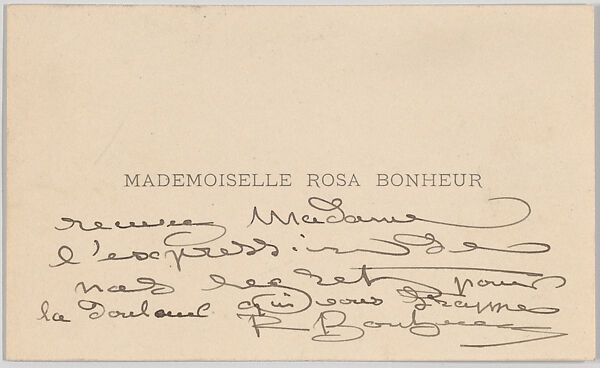 Mademoiselle Rosa Bonheur, calling card, Anonymous, Engraving 