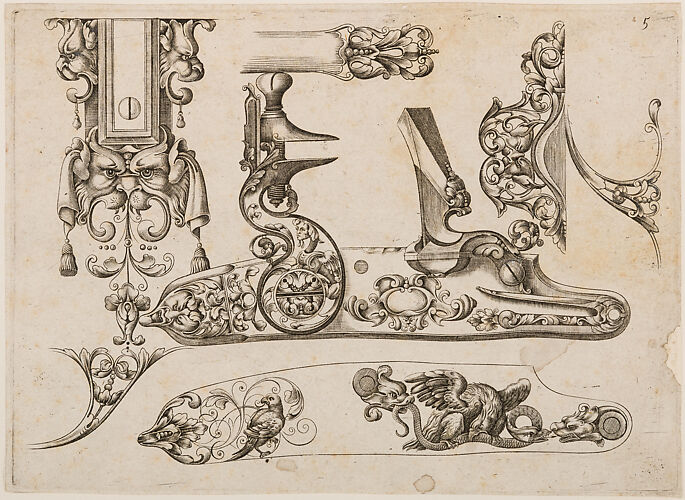 Plate Five from Plusieurs Models des plus nouuelles manieres qui sont en usage en l'Art de Arquebuzerie