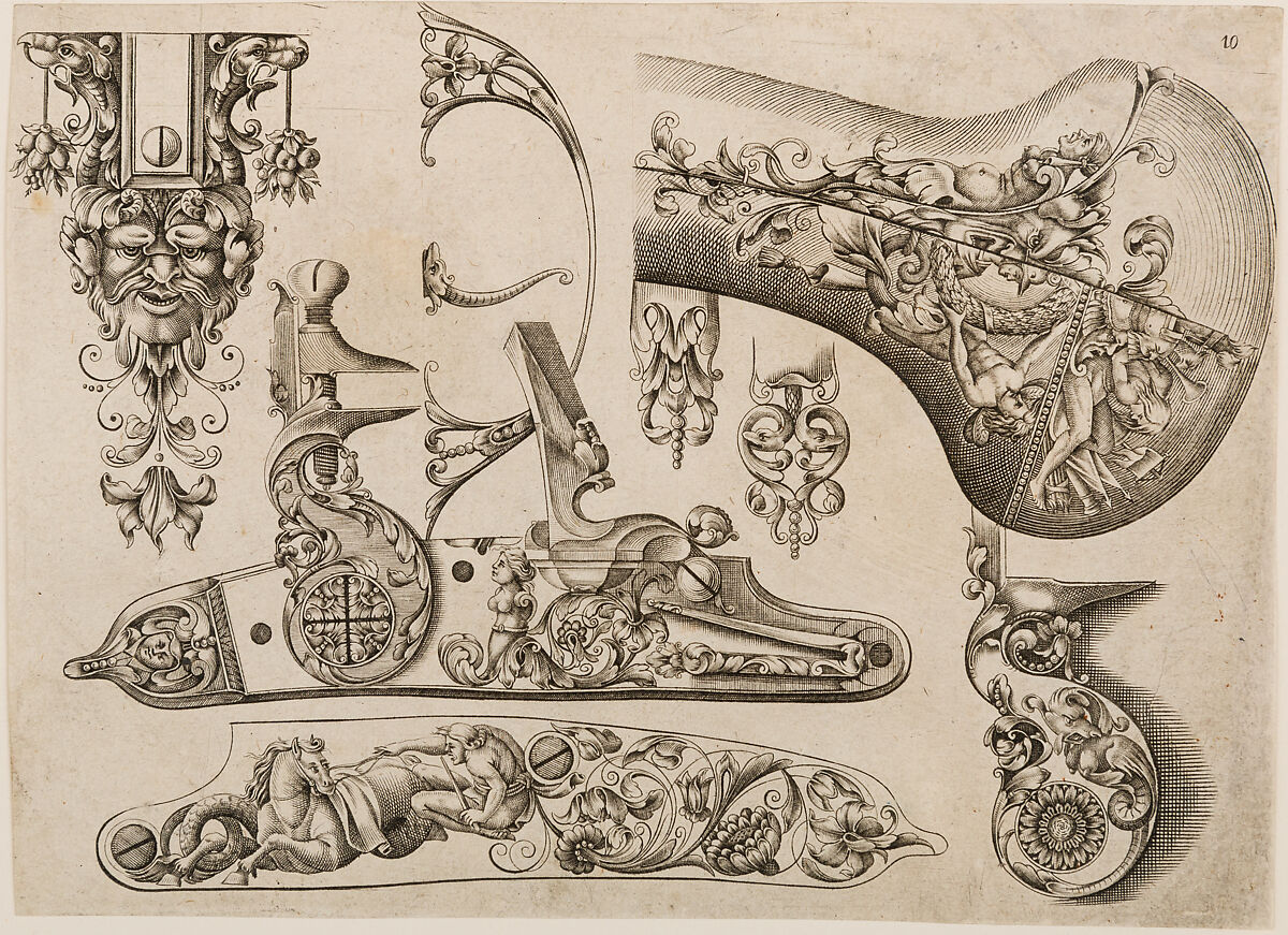Plate Ten from Plusieurs Models des plus nouuelles manieres qui sont en usage en l'Art de Arquebuzerie, C. Jacquinet (French, Paris, active mid-17th century), Engraving, French, Paris 