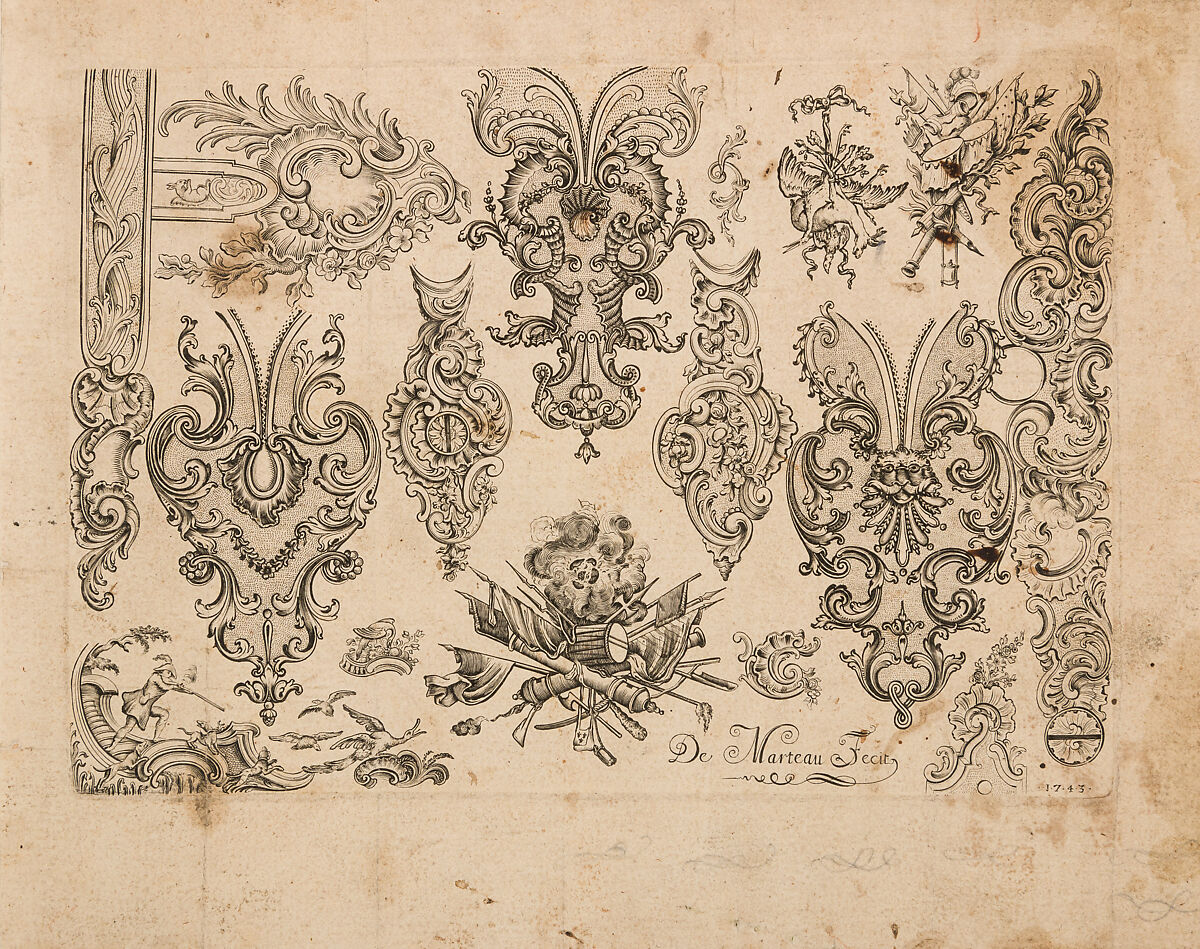 Plate Eight from Nouveavx Desseins D'Arquebvseries, Gilles Demarteau (French, Liège 1722–1776 Paris), Engraving, French, Paris 