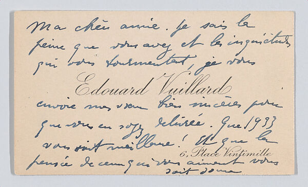 Édouard Vuillard, calling card, Anonymous, Engraving 