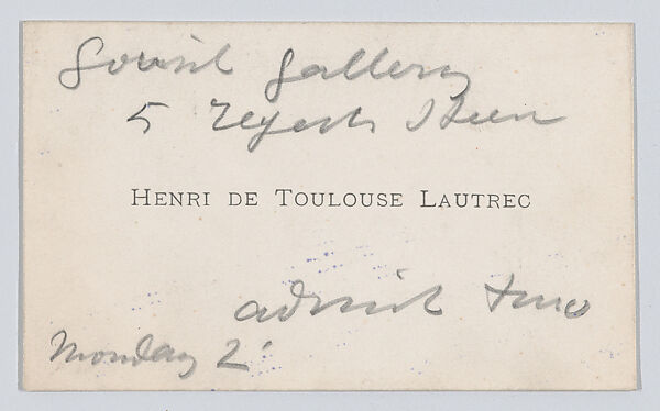 Henri de Toulouse-Lautrec, calling card, Anonymous, Engraving 