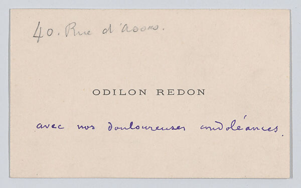 Odilon Redon, calling card, Anonymous, Letterpress 
