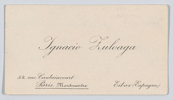 Ignacio Zuloaga, calling card, Anonymous, Engraving 