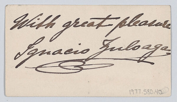 Ignacio Zuloaga, calling card, Anonymous, Engraving
