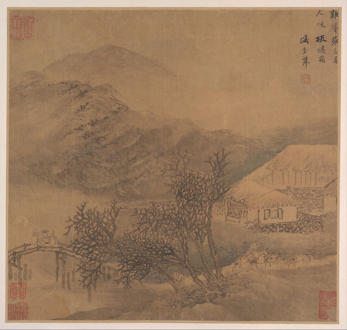 Landscapes after Tang-dynasty poems, Sheng Maoye (Chinese, active ca. 1615–ca. 1640), Album of six paintings; ink and color on silk, China