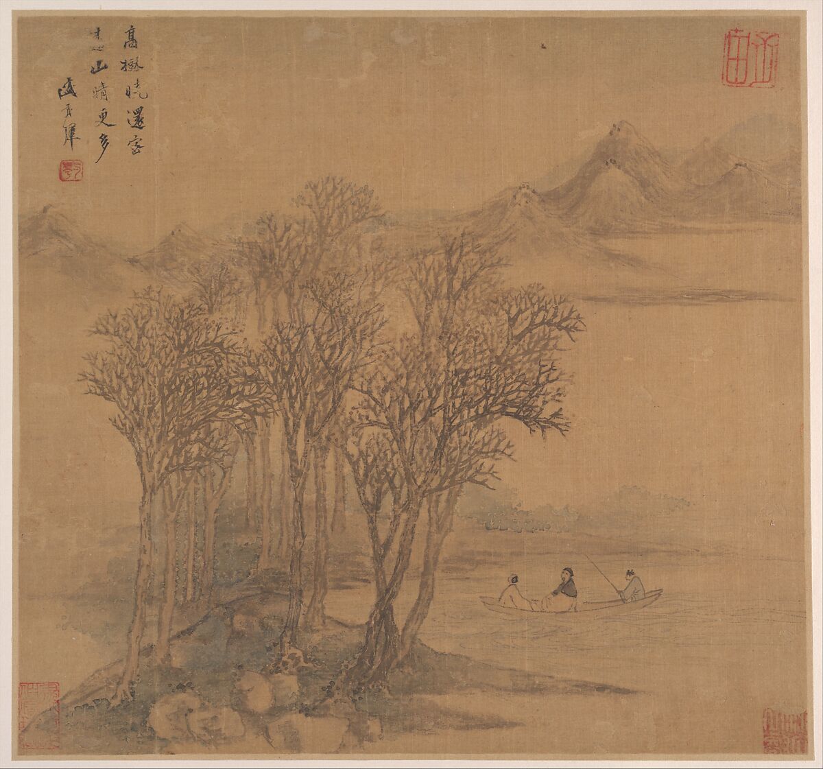 Landscapes after Tang-dynasty poems, Sheng Maoye (Chinese, active ca. 1615–ca. 1640), Album of six paintings; ink and color on silk, China 