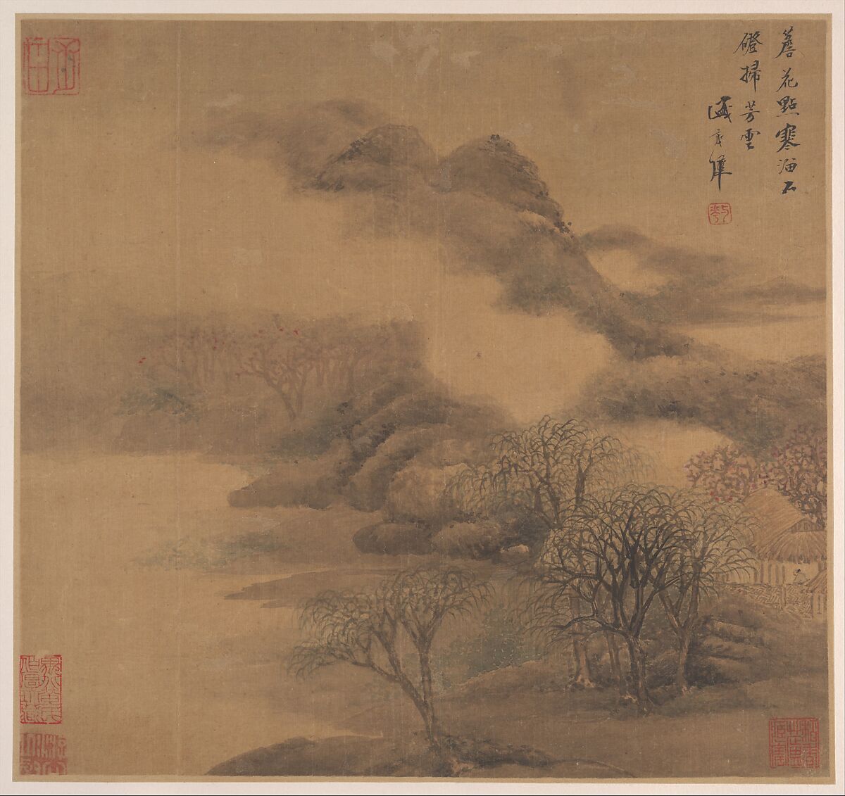 Landscapes after Tang-dynasty poems, Sheng Maoye (Chinese, active ca. 1615–ca. 1640), Album of six paintings; ink and color on silk, China