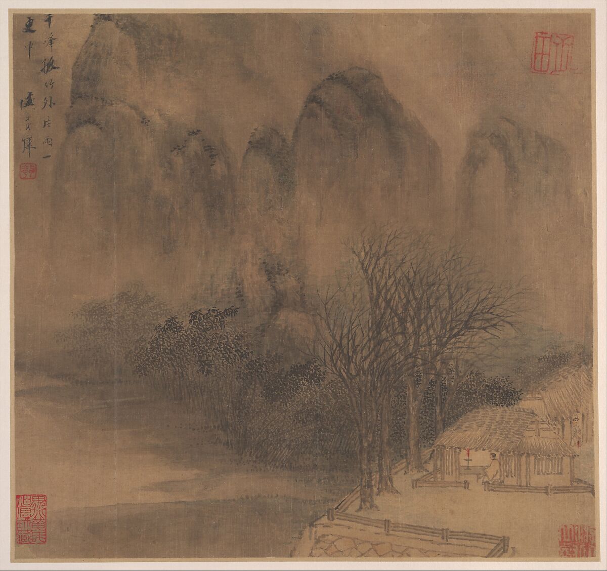 Landscapes after Tang-dynasty poems, Sheng Maoye (Chinese, active ca. 1615–ca. 1640), Album of six paintings; ink and color on silk, China