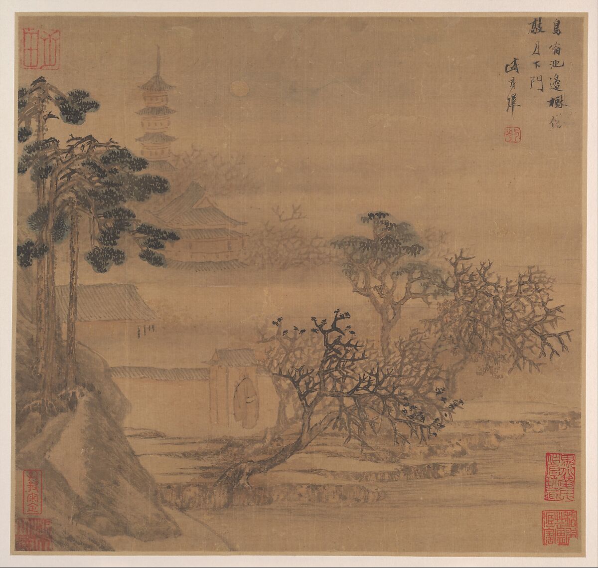 Landscapes after Tang-dynasty poems, Sheng Maoye (Chinese, active ca. 1615–ca. 1640), Album of six paintings; ink and color on silk, China