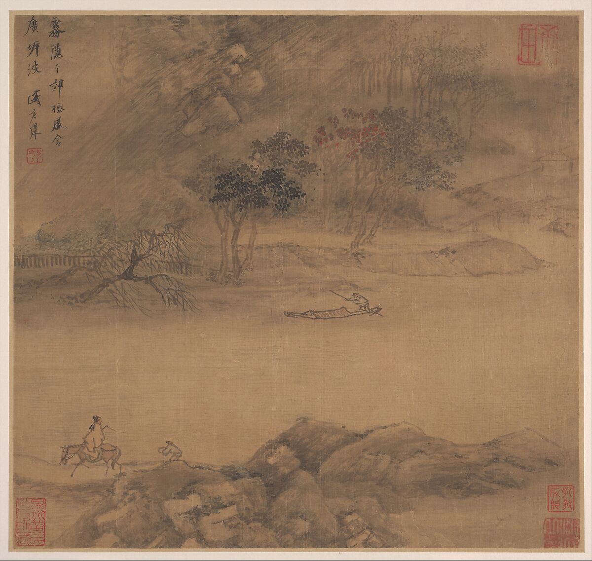 Landscapes after Tang-dynasty poems, Sheng Maoye (Chinese, active ca. 1615–ca. 1640), Album of six paintings; ink and color on silk, China