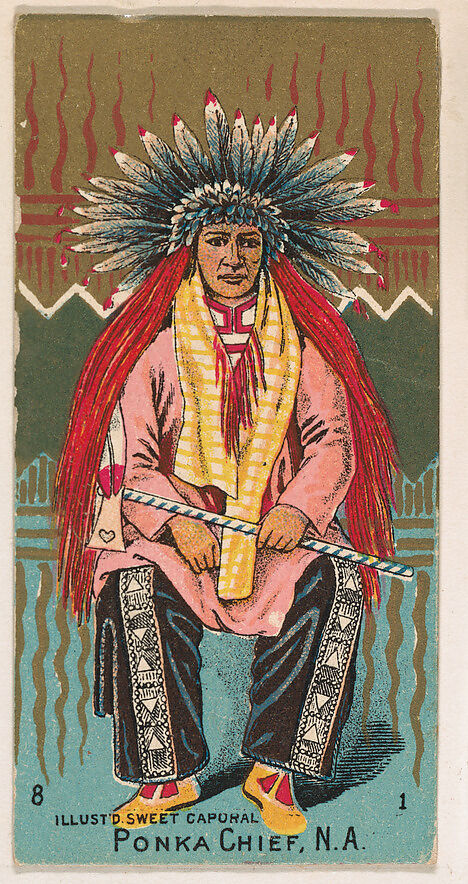 Ponka Chief, North America, from the Military Series (N224) issued by Kinney Tobacco Company to promote Sweet Caporal Cigarettes, Issued by Kinney Brothers Tobacco Company, Commercial color lithograph 