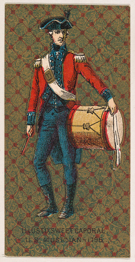 Musician, United States Army, 1796, from the Military Series (N224) issued by Kinney Tobacco Company to promote Sweet Caporal Cigarettes, Issued by Kinney Brothers Tobacco Company, Commercial color lithograph 