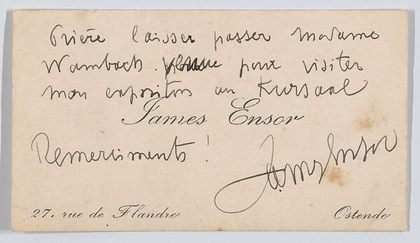 James Ensor, calling card, Anonymous, Letterpress 