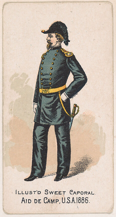Aid de Camp, United States Army, 1886, from the Military Series (N224) issued by Kinney Tobacco Company to promote Sweet Caporal Cigarettes, Issued by Kinney Brothers Tobacco Company, Commercial color lithograph 