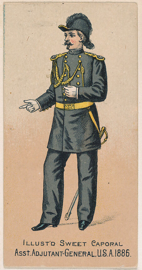 Assistant Adjutant-General, United States Army, 1886, from the Military Series (N224) issued by Kinney Tobacco Company to promote Sweet Caporal Cigarettes, Issued by Kinney Brothers Tobacco Company, Commercial color lithograph 